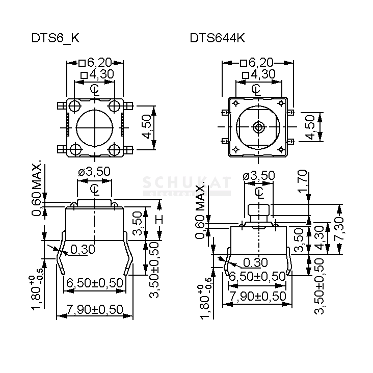 10 DIPTRONICS dts-65k-v Mini Switches 12v 50ma 1xein 1n 6x9,5mm lying 855607 