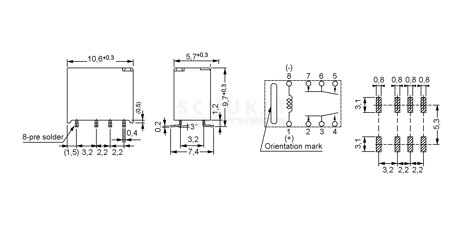 FTR-B3GA4.5Z-B10 Relais 4,5VDC 0,3A/125VAC FUJI elektromagnetisch DPDT USpule 