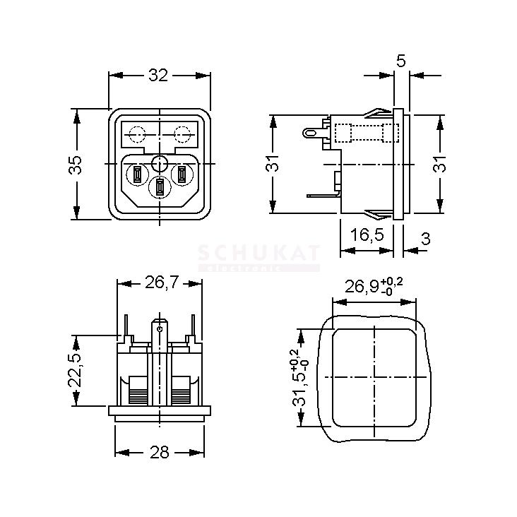 1St. Schiebeschalter 2-polig 3-Pos gewinkelt Print Hebel  Metall 13mm SK-43D01 